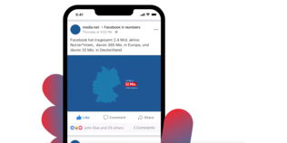 Illustration von einem Smartphone mit Facebook-Feed.